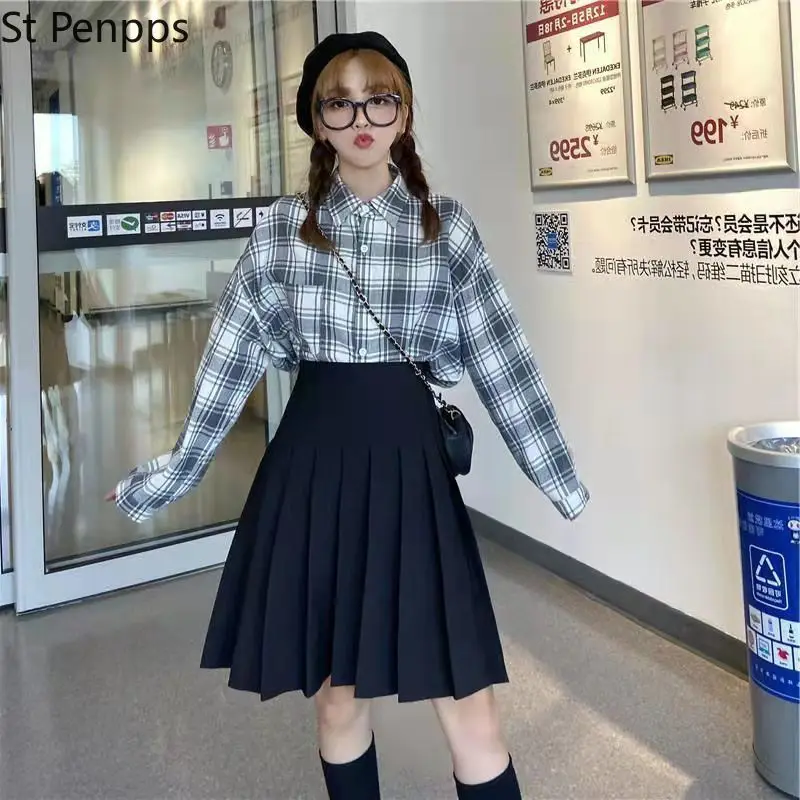 Skirts Pleated Women High Waist Summer Knee-length Preppy Style Harajuku 3XL Plus Size Chic Street School Cosplay Casual Female |