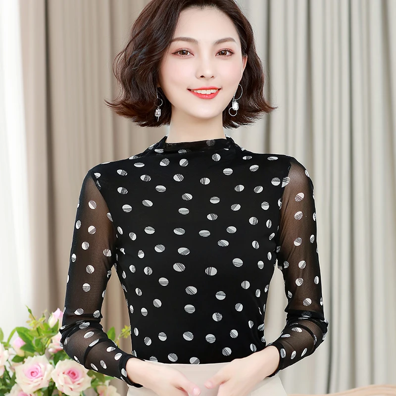 

Хлопковая облегающая женская футболка, новая модная футболка, повседневные футболки с длинным рукавом, летняя женская одежда в горошек Movafag