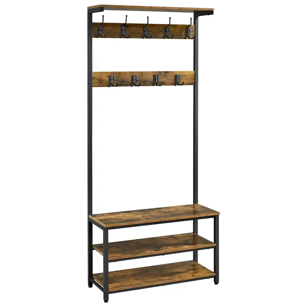 

SmileMart 72.5" Industrial Entryway Hall Tree with Bench and Shoe Storage, Rustic Brown