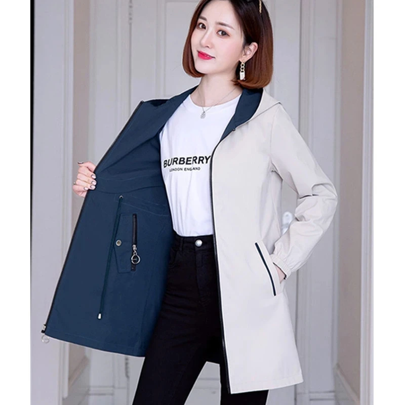 Модный двусторонний плащ женский средней длины весенне-осенние женские ветровки