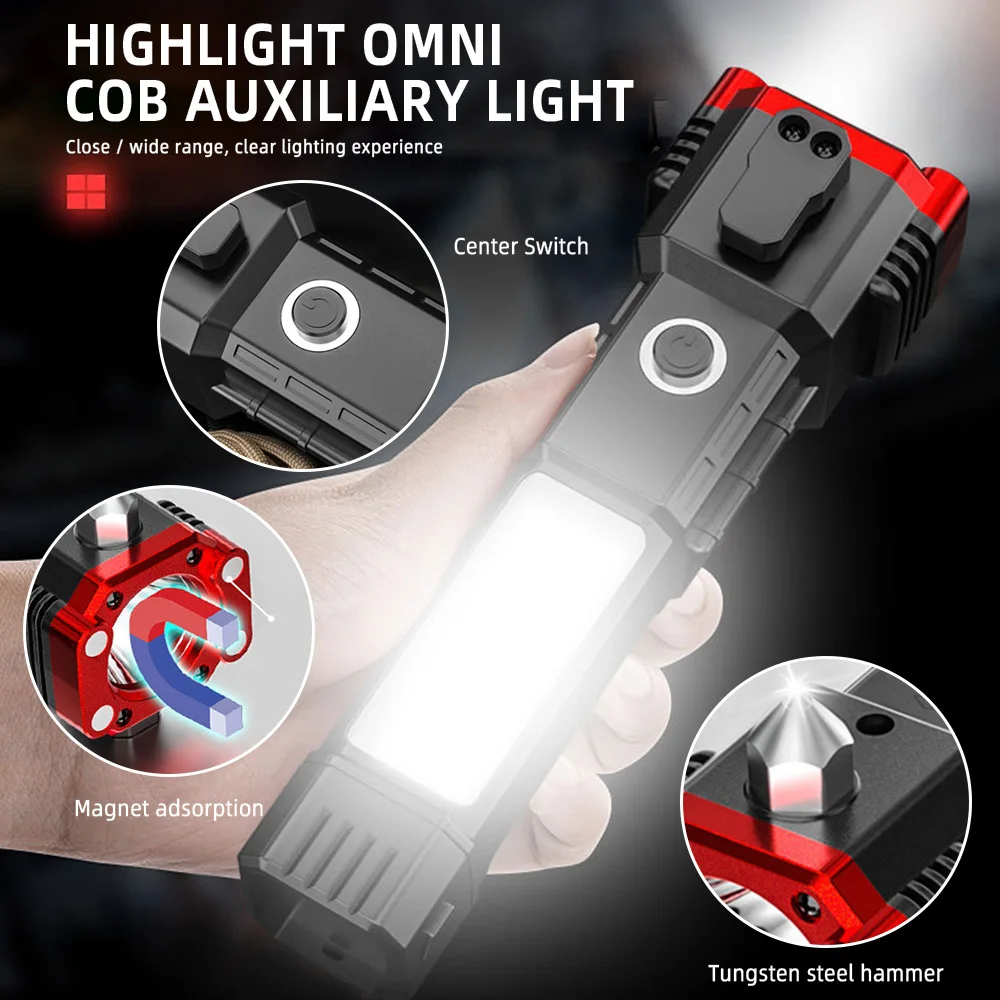

Hammer Led Flashlight Multifunctional Light Emergency Fire Self-rescue Breaking Window Self-defense Outdoor Camping Flash Torcht