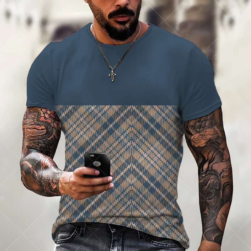 

Summer 2022 New Fashion Retro Plaid 3D Printing Geometric Lines Design Men's Polyester Oversized Premium T-Shirt Asian Size XXS-