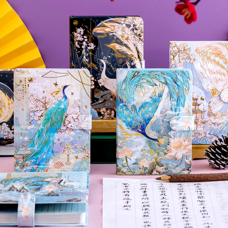 

Three-dimensional Title Page Antique Peacock Hand Book Notebook Color Page High-value Hand Book Retro Ins Literary Book