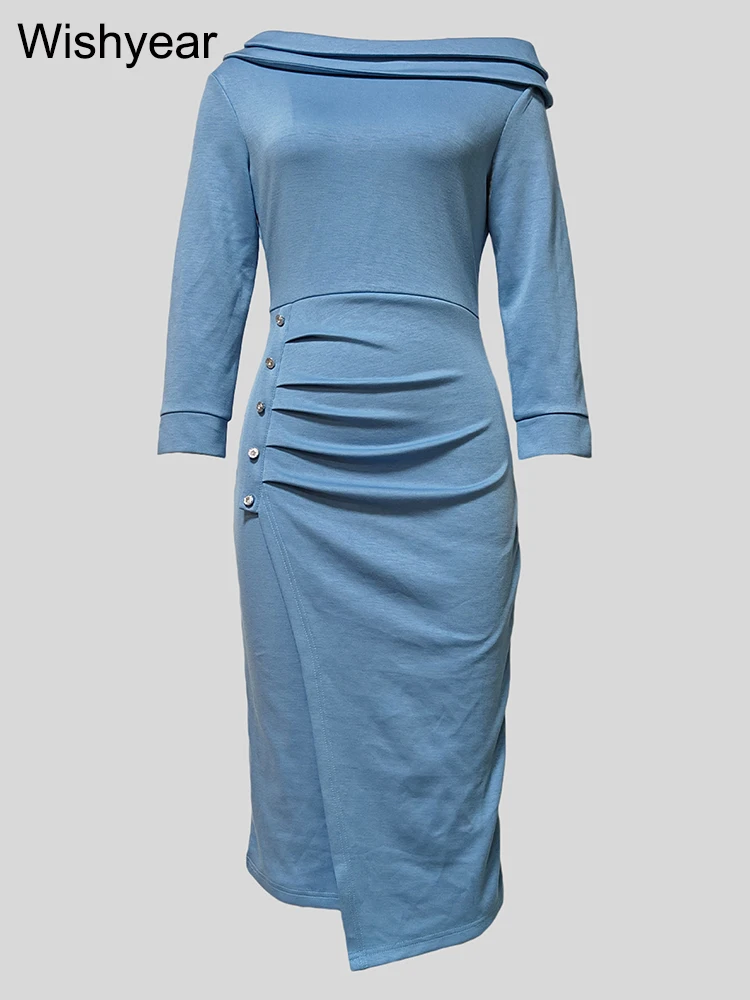 Женское облегающее платье миди с длинными рукавами и боковыми пуговицами