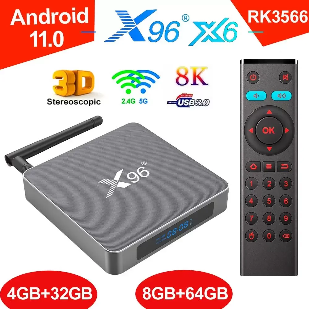 

X96 X6 TV Box Android 11 WIFI Rockchip RK3566 Streaming Media Player 2G/5G Wifi