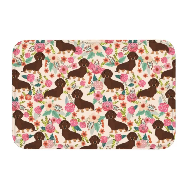 

Dachshund Sausage Dog In Florals Doormat Anti-Slip Bath Kitchen Mat Wiener Badger Living Room Door Floor Entrance Carpet Rug