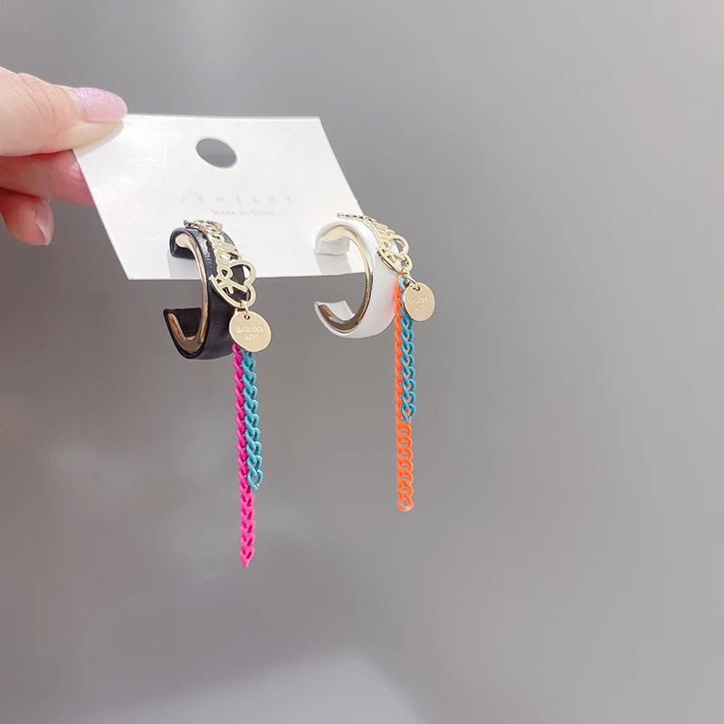 

925 креативные серебряные изысканные серьги-цепочки черно-белые модные корейские серьги в стиле хип-хоп INS