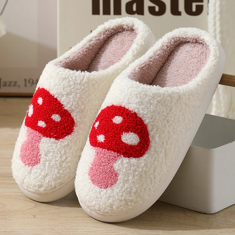 

Mushroom Fluffy Fur Slipper Winter Warm Women's Home Slippers Men Cotton Plush Indoor Footwear Cozy Flat House Lovers Shoes 2024