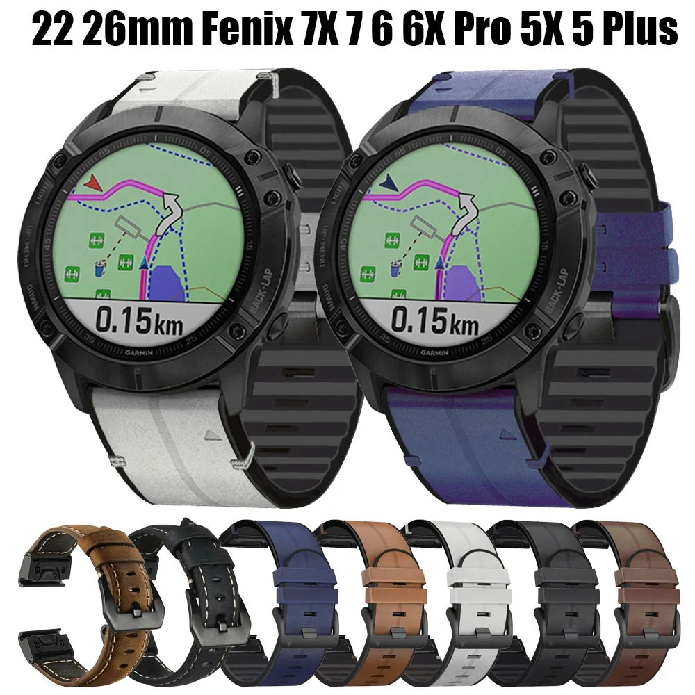 

22 26mm Quickfit Watch Strap For Garmin Fenix 7X 7 6 6X Pro 5X 5 3HR 935 945 MK2 S60 S62 Genuine Leather Band Silicone Wristband