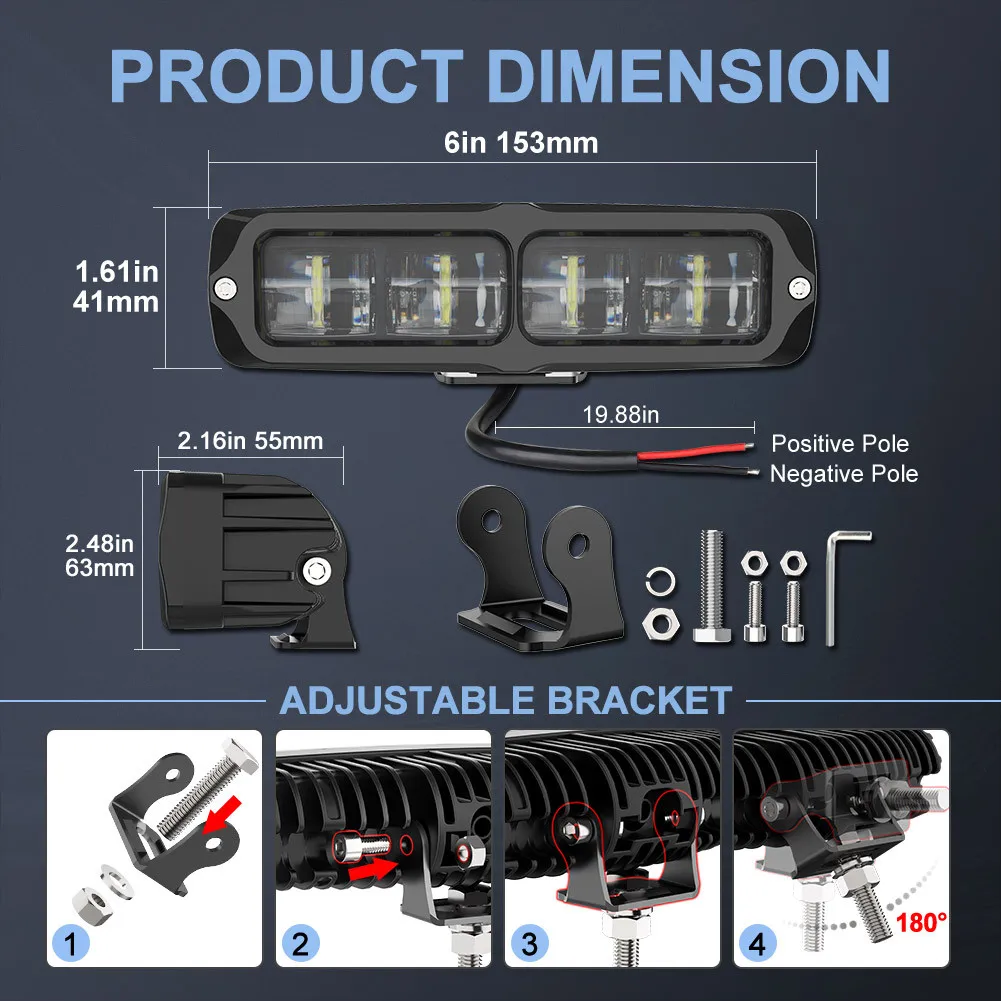 2 шт. 6-дюймовый светодиодный светильник 12 В 24 для бездорожья белый желтый