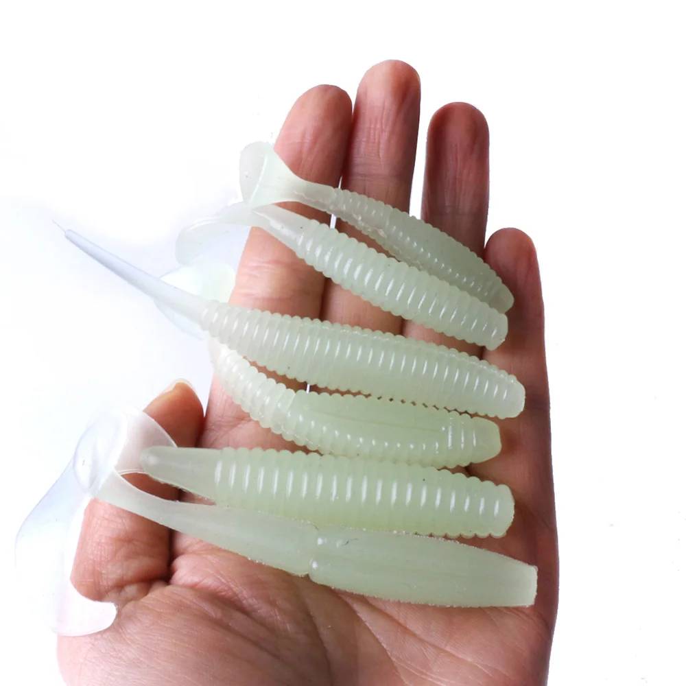 

6pcs Luminous Soft Fishing Lure Grubs Glow in Dark T Tail Lure Jig Head Soft Lure for Bass Carp Pike Fishing