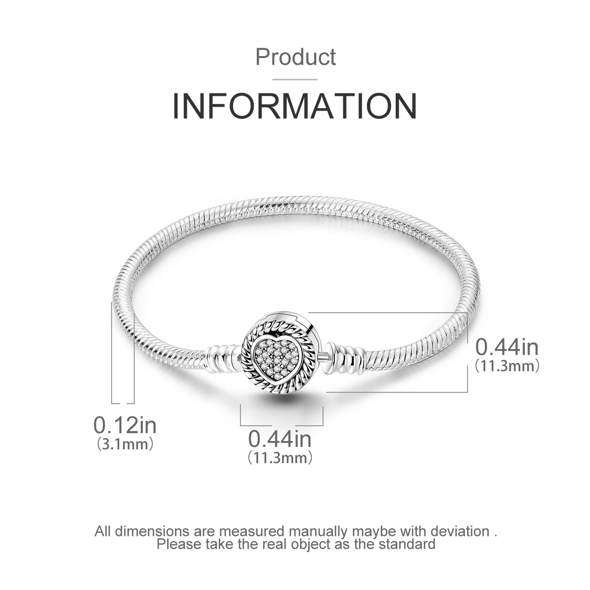 Браслет-цепочка женский посеребренный с застежкой-сердечком