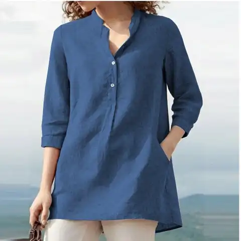 Cotton Linen Tops Solid Casual Streetwear Fashion Clothes Blouses Tshirt Spring Shirts for Women Best Seller Women Clothing Tees