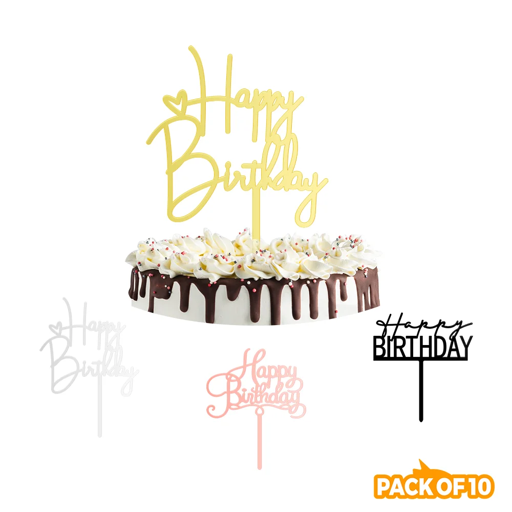 

Pack of 10 Pcs Acrylic Happy Birthday Cake Topper Decoration for Party Supplies
