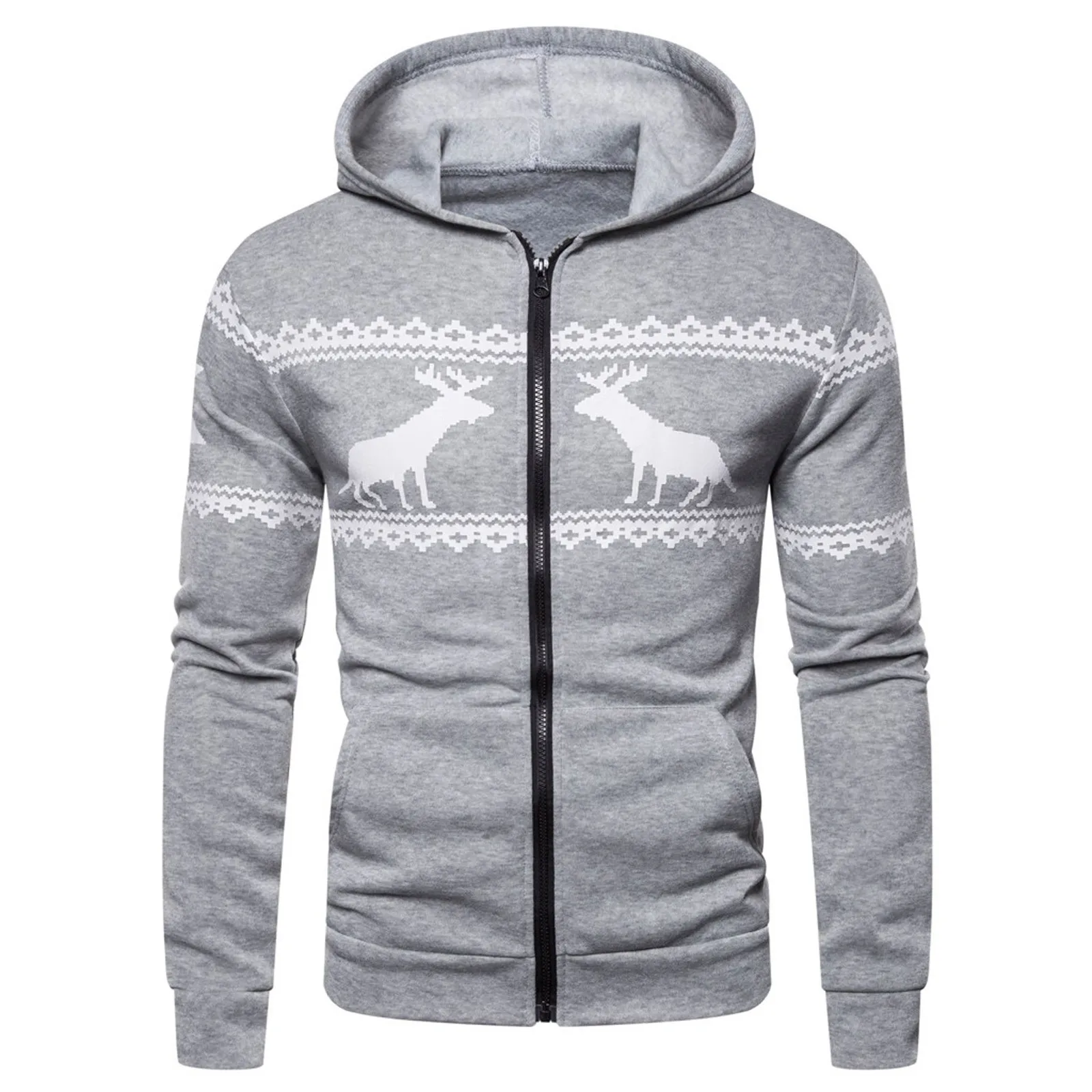 

Men Casual Daily Printed Coat Zipper Pocket Long Sleeve Hoodie Overcoat