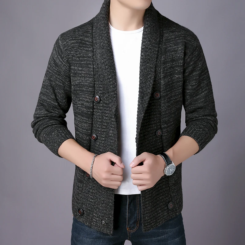 Spring Sweater Men Cardigan Slim Fit Casual Korean V-neck Double-breasted Cardigan Sweater Men's Knit Winter Coats Mens Jacket