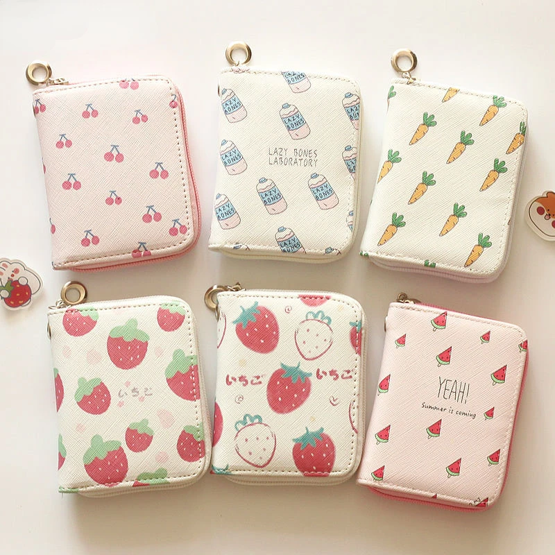 

Cartoon Short Wallets Women Zipper Girl Mini Portable Coin Money Cards Purses Korean Ins Kawaii Wallet All-match PU Leather Bag