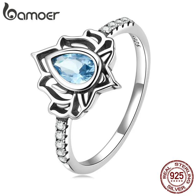 Серебряное кольцо BAMEOR 925 пробы цветок лотоса Йога высокая полировка тусклые