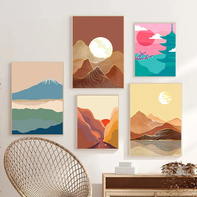 

Minmalist Sun Mountain Canvas Painting Nordic Landscape Wall Art Poster Print for Livingroom Bed Room Home Decor Wall Picture