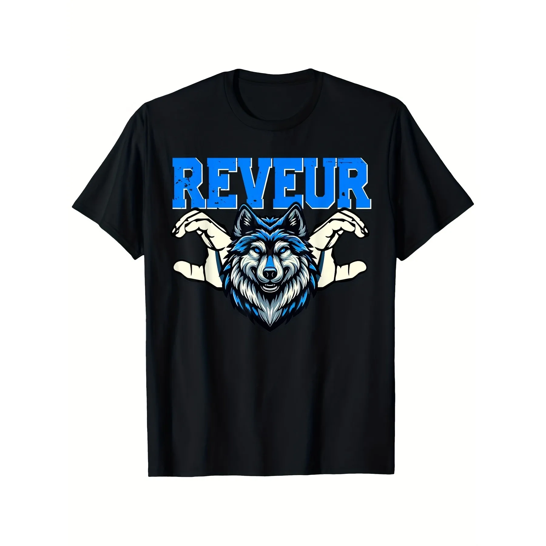 Фото Мужская хлопковая футболка Reveur Wolf Graphic Tee, всесезонная повседневная спортивная школьная рубашка S-XXXL №1