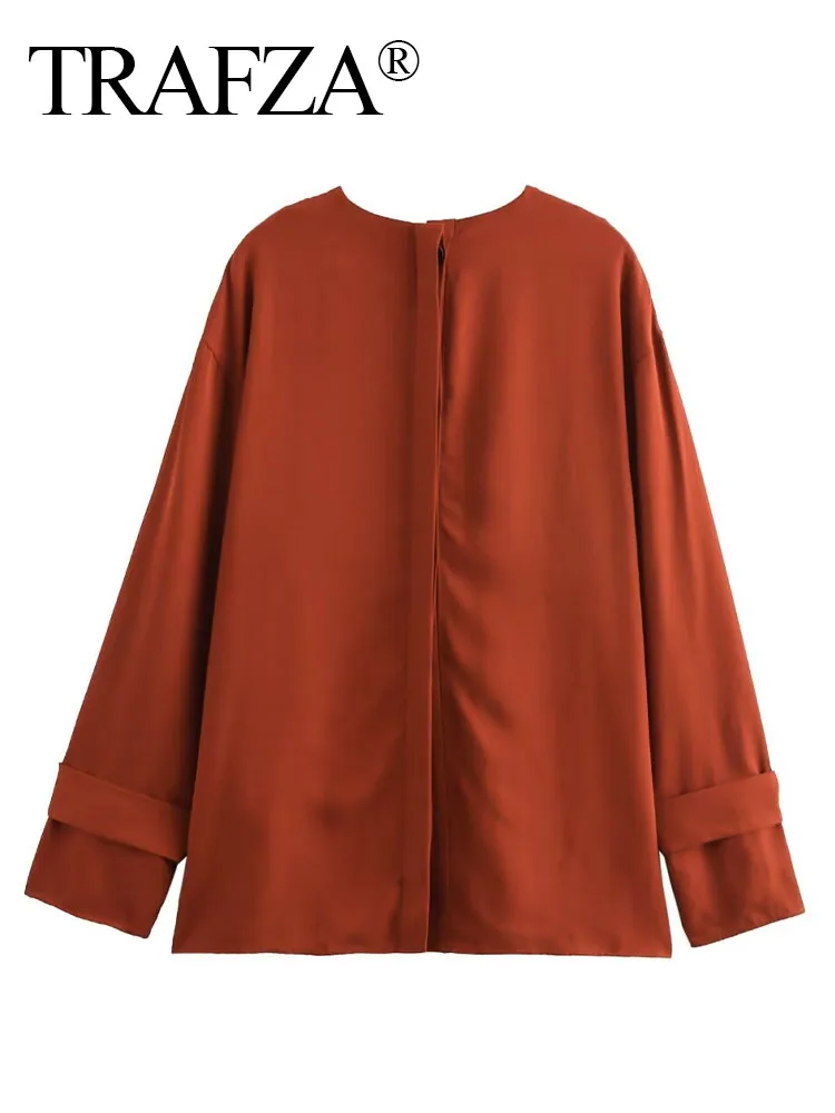 Женская Однотонная рубашка с длинным рукавом и круглым вырезом 2 цвета