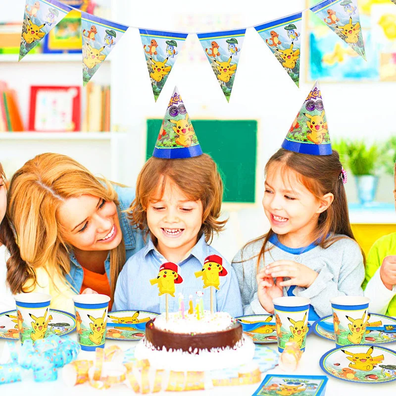 

Декор для детского дня рождения Pikachu, Покемон, шарик, нож, вилка, ложка, бумажная тарелка, чашка, Натяжной флаг, набор для дня рождения