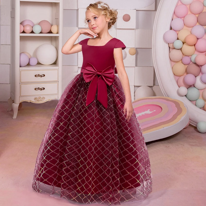 

2022 Summer Plaid Dress Princess Elegant Kids Party Dress For Girls Children Costume Long Wedding Teens Dress 10 12 Year Vestido