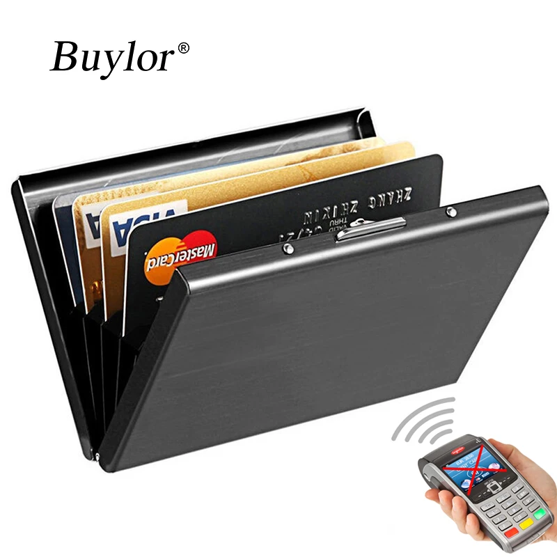 

Buylor Fashion Card Holder Men Metal Credit Card Id Holders Women Rfid Blocking Aluminum Purse Wallet Thin Business Money Bags