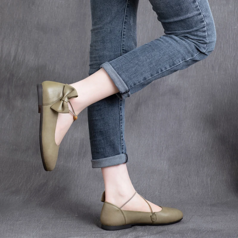

Mary Jane Flats Women Leather Shoes Low Heels Ladies Bowknot Retro Ballat Flats Women Handmade Genuine Leather Shoes Ankle Strap