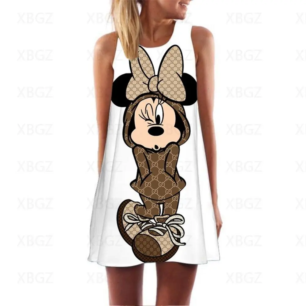 Платье женское в стиле бохо с Минни Маус пикантное модное летнее мини-платье без
