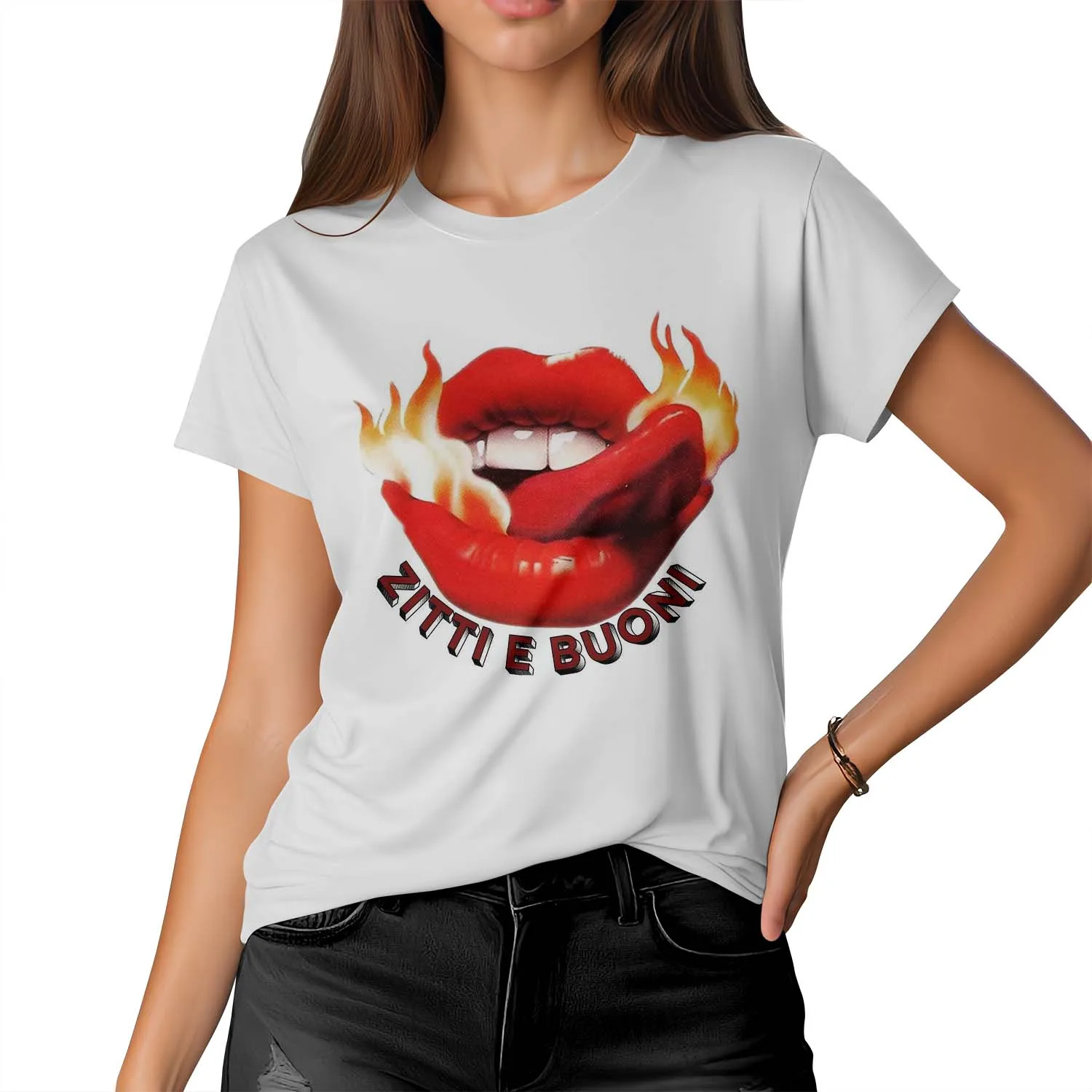 Plus Size Женские Футболки С Короткими Рукавами В Стиле Хип-хоп Забавный Дизайн Губ