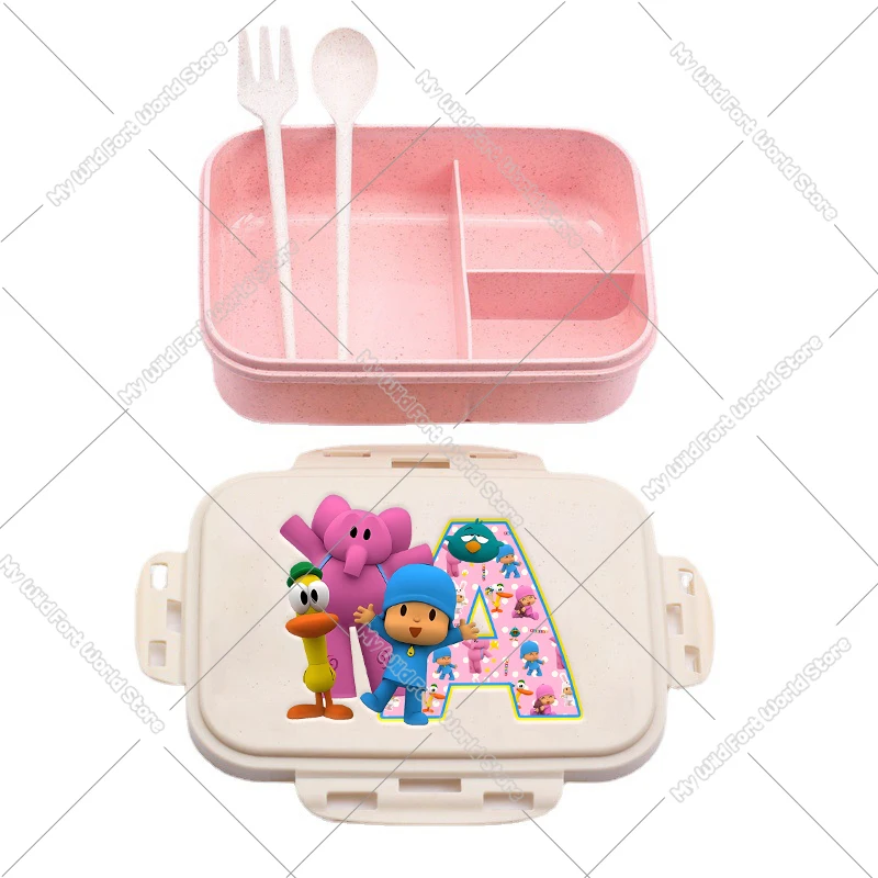Фото Мультяшный ланч-бокс Pocoyo с буквами A-Z для школьников, милый детский контейнер для еды с разделителями, портативный бенто-бокс для школы и офиса для мальчиков и девочек №2