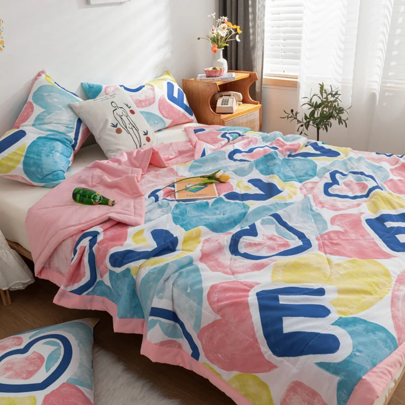

Summer Bed Quilt Air Conditioning Washed Thin Quilted Bedspread Soft Print Cover King Bedding Cool Cartoon Blanket Home Decor