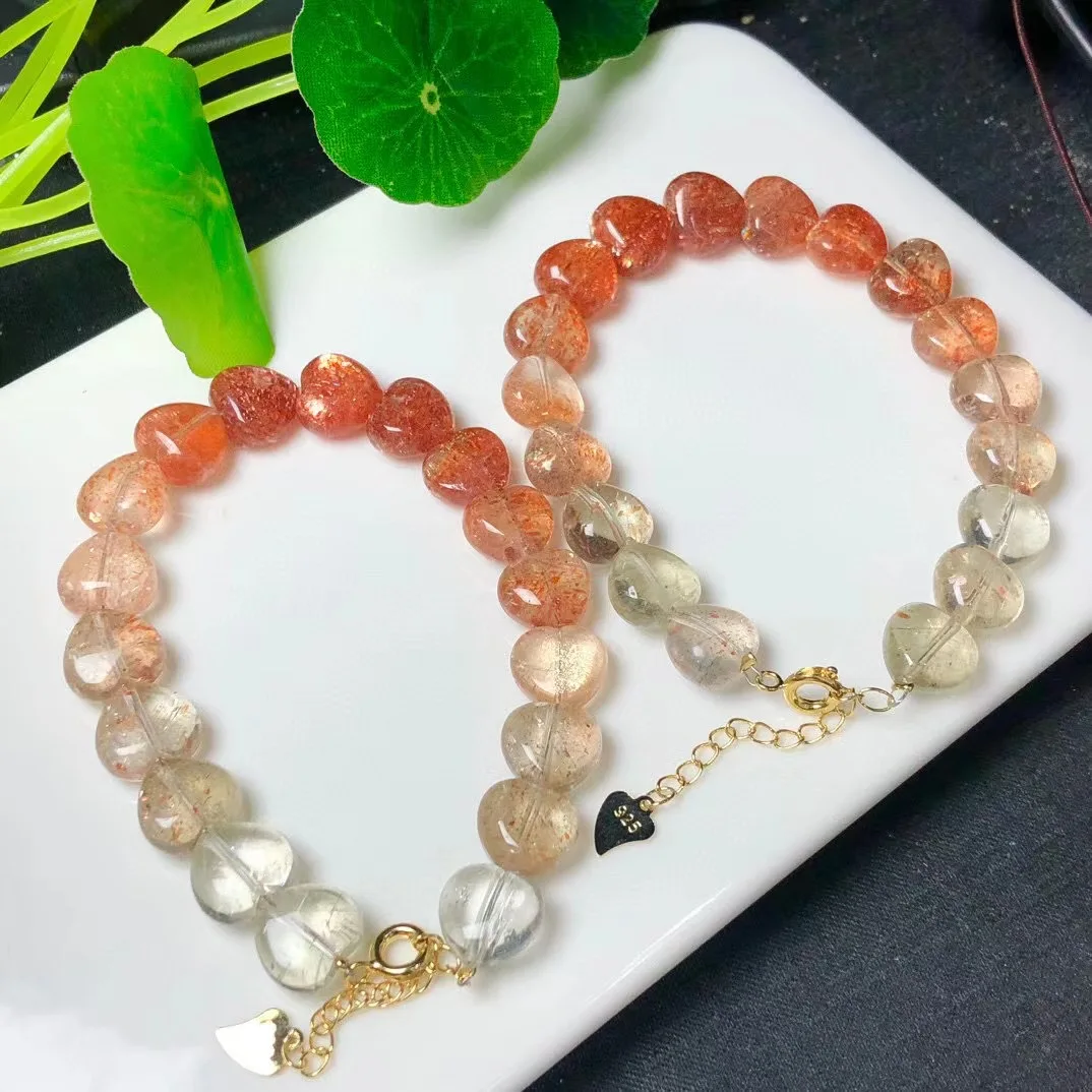 

1 Pc Fengbaowu Natural Gold Sunstone Arusha Heart Chain Bracelet Crystal Reiki Healing Stone Fashion Jewelry Gift For Women