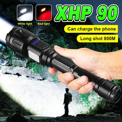 100000LM светодиодный фонарик, мощный тактический фонарик, перезаряжаемый USB-вспышка, телескопический ручной фонарь, батарея 18650
