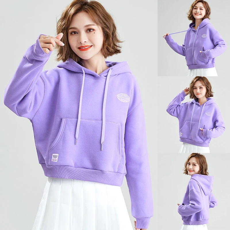 

Осенне-зимняя новая стильная свободная Короткая Повседневная Приталенная толстовка с капюшоном Женская толстовка в Корейском стиле