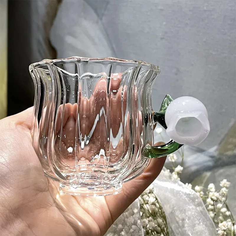 

Чашка для воды в японском стиле с 3D колокольчиком, цветком орхидеи, Повседневная чашка, высокая стеклянная домашняя чашка из боросиликатного стекла, чашка для завтрака, чашка для чая кунг-фу