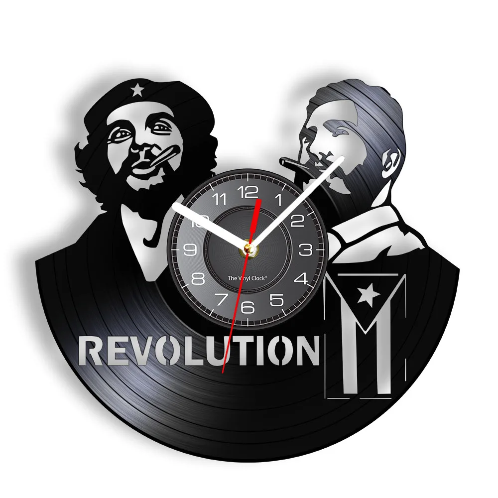 Fidel Castro Che Guevara Cuban Home Deor Wall Clock Havana Cuba Revolution Vinyl Record Clock Viva Cuba Libre Cuban Flag Clock