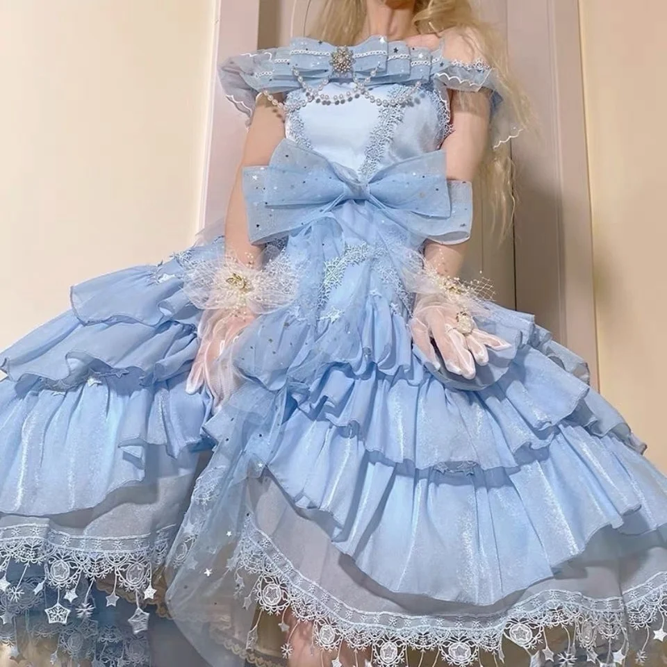 Нарядное Сетчатое женское с бантом и жемчужными снежинками завышенной талией