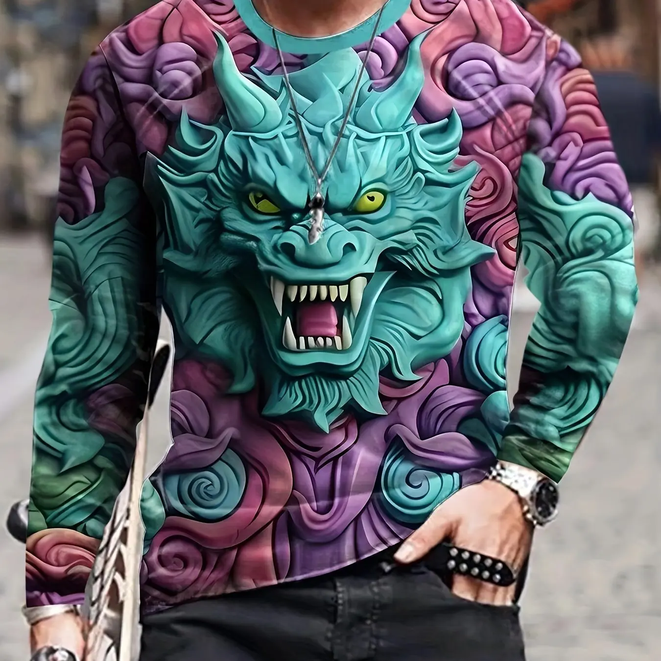 Мужская футболка с мультяшным драконом осенне-зимние Футболки длинным рукавом и