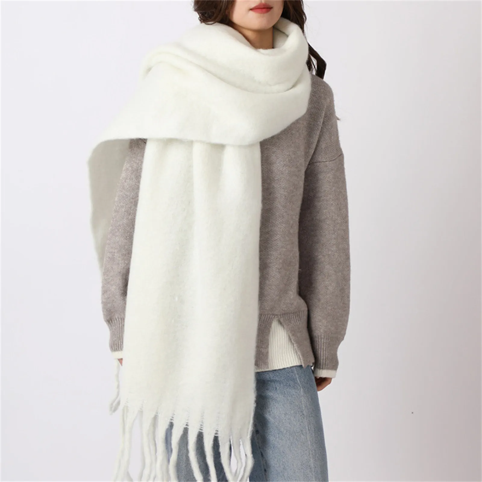 Женский модный шарф осенне-зимний шерстяной женский вязаный однотонный толстый
