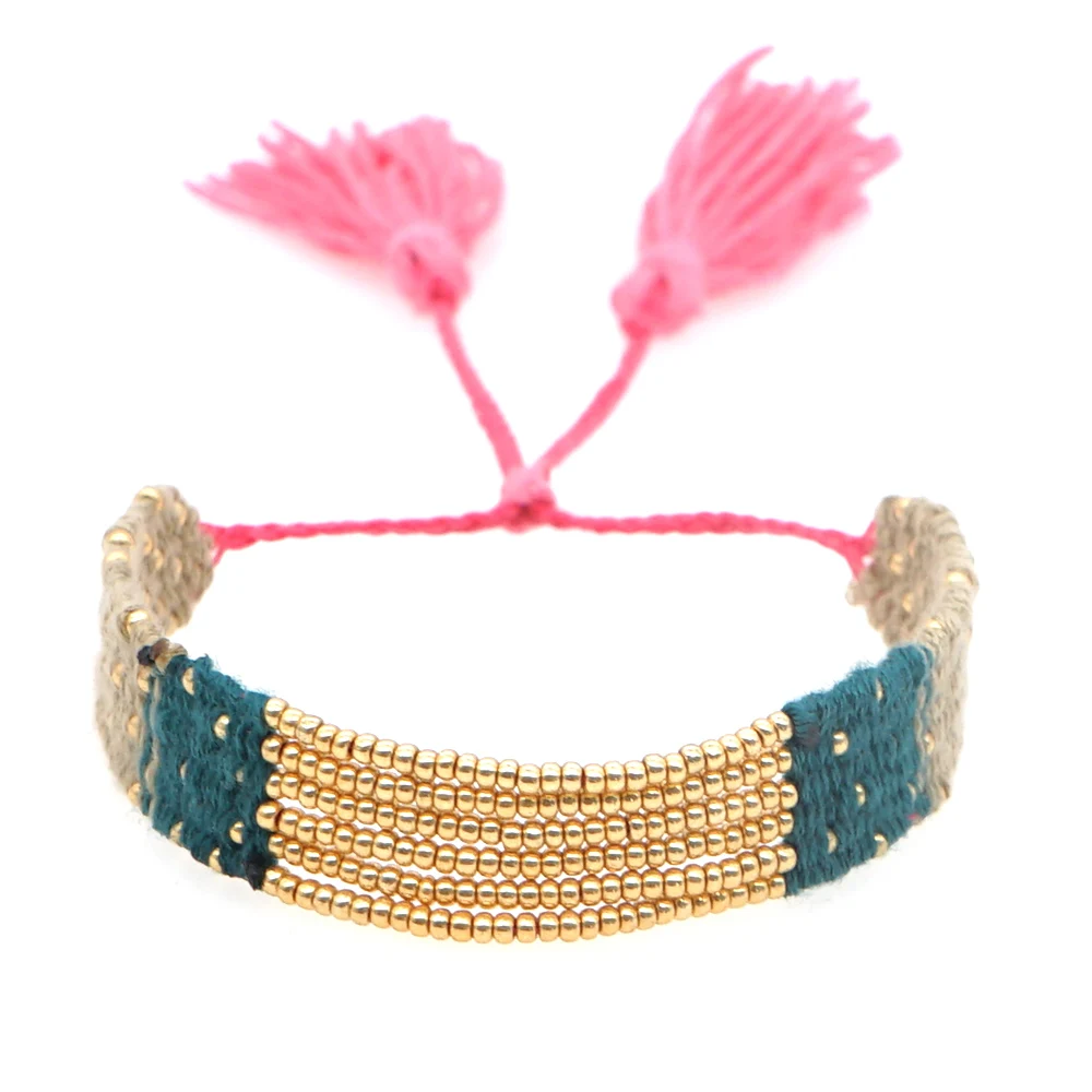 

Go2boho Gold Beads Bracelets Hand Woven Jewelry For Women Gifts 2023 New Style Braided Tassel Jewellery Warp Multilayer Bracelet