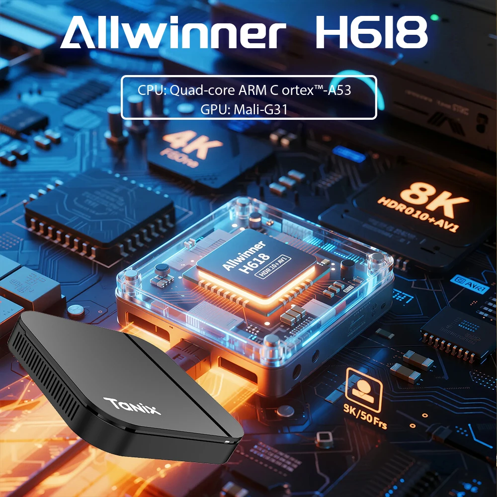 Фото ТВ-приставка Tanix TX13 на Android 14, Allwinner H618, AV1, 4K HD, HDR10+, с поддержкой OTA, BT5.0, голосовым управлением и функцией стриминга №4