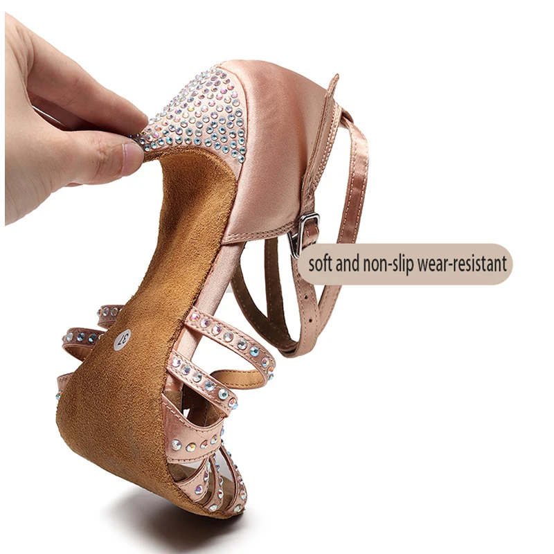 Woman Black Latin Dance Shoes for Girls Rhinestone Ballroom Salsa Shoes for Dancing for Lady Soft Botoom Latino Shoes for Gilrs