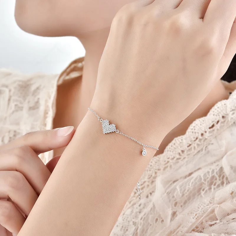 

925 Sterling Silver Glitter Diamond Love Bracelet Student Simple Jewelry Romantic Gift Woman Engagement Jewelry Accessories