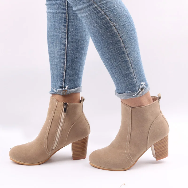 

Spring Autumn Ankle Boots Soft Leather Woman Boots Round Head High Heels Shoes Fashion Thick Heel Zipper Women Shoes Boot
