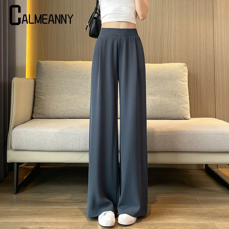 Женские брюки с широкими штанинами однотонные повседневные свободного кроя