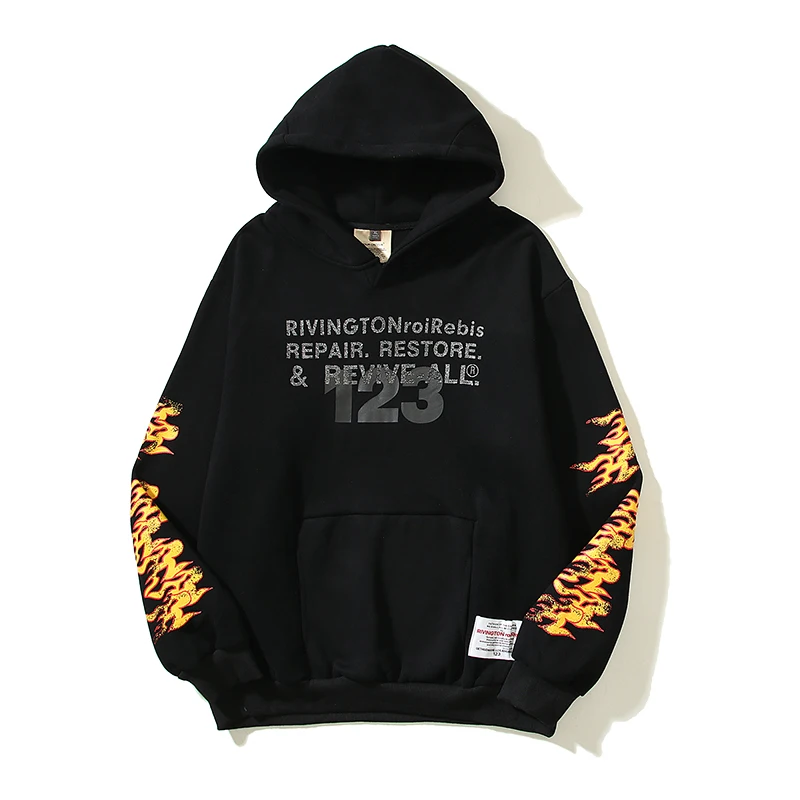 

Y2K Flame 123 Print Vintage Fleece Hooded Hoodies for Men Harajuku Streetwear Baggy Casual Pullover Sweatshirts Unisex Oversized