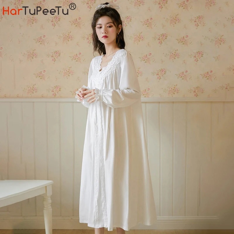 White Nightgown Cotton Sleepwear Lady Spring Autumn 2022 Long Sleeve Nightdress Loose Women Princess Comfort Homewear