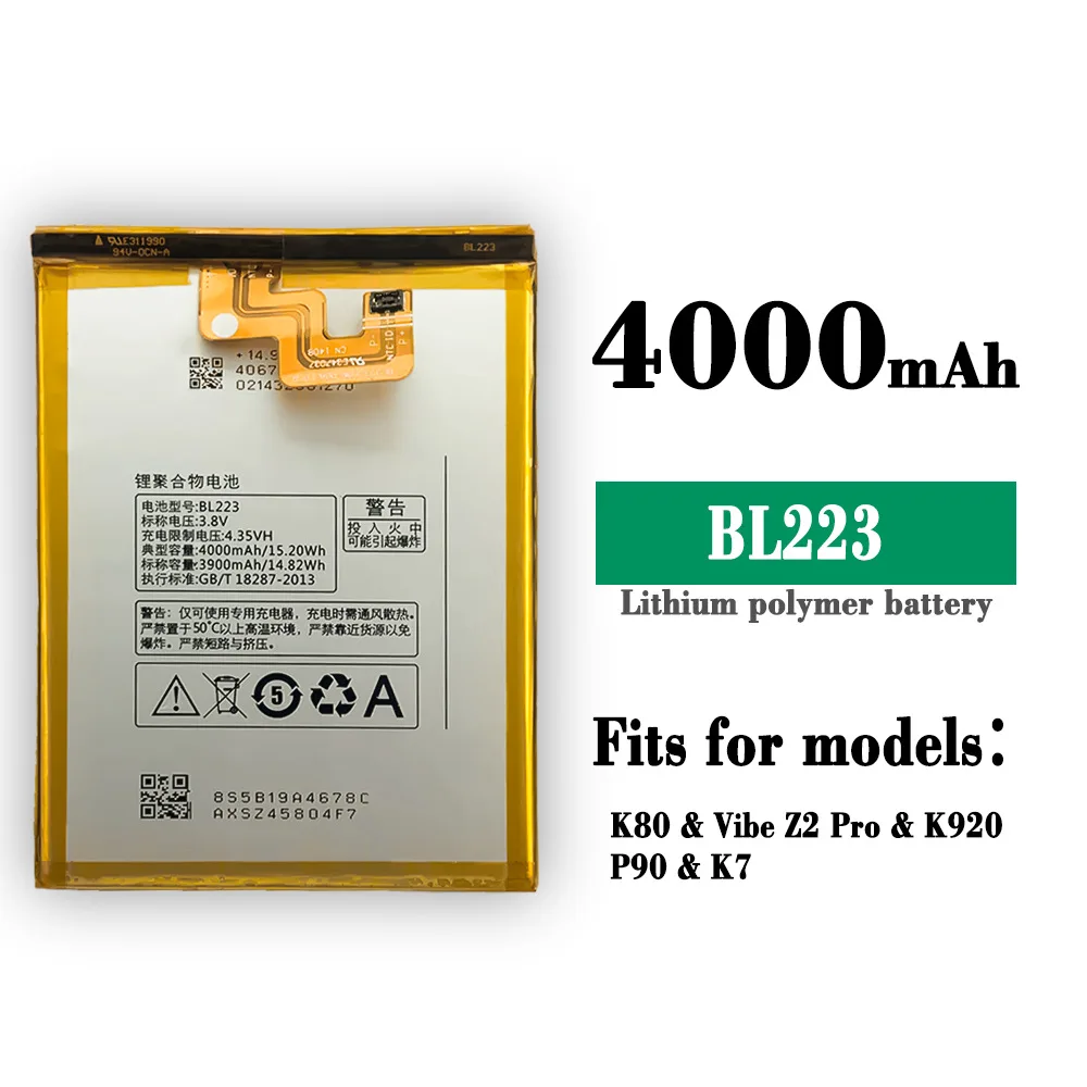 

100% Orginal 4000mAh Mobile Phone Replacement Battery For Lenovo K80 K80M K920 VIBE Z2 Pro BL223 Large Capacity Lithium Battery